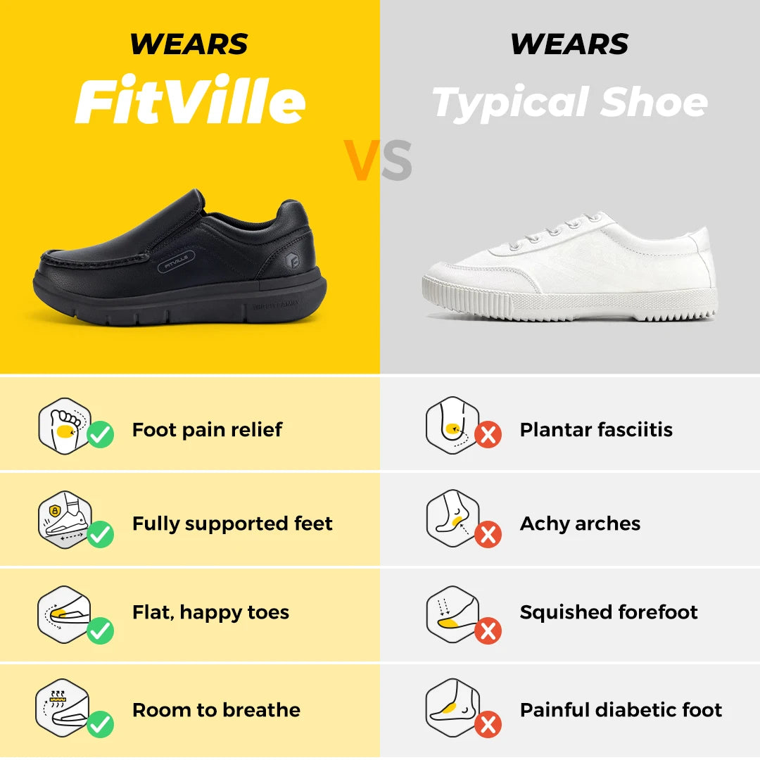 Zapatos Fitville para hombre, zapatos informales sin cordones de cuero de ancho, ligeros para pies hinchados con soporte para el arco, alivio del dolor