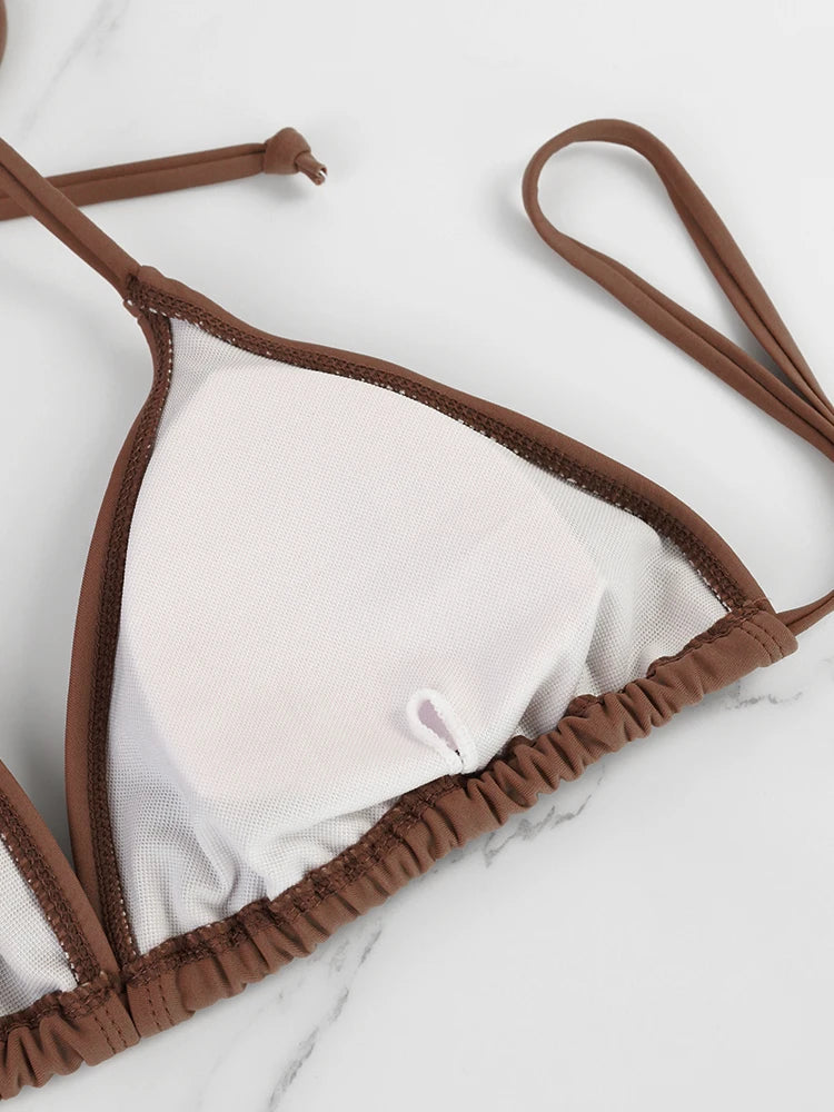 Nuevo Bikini con Tanga para mujer, conjunto de dos piezas, traje de baño Sexy Popular de estilo playero con cordones para mujer, microtanga, Bikini, traje de baño 2025