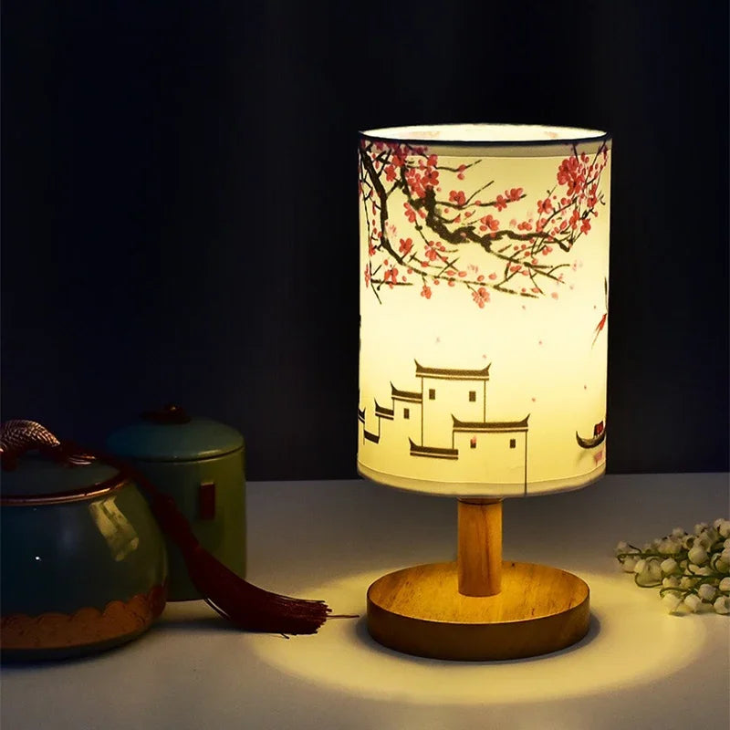 Lámparas de mesa de decoración cuadrada LED, estilo chino Simple, regulable, enchufe europeo, luz nocturna, pantalla de tela, luces de noche para dormitorio