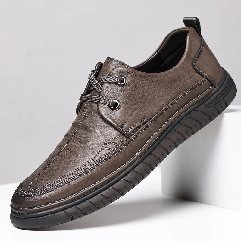 Zapatos Oxford de cuero con cordones cosidos a mano y suela antideslizante