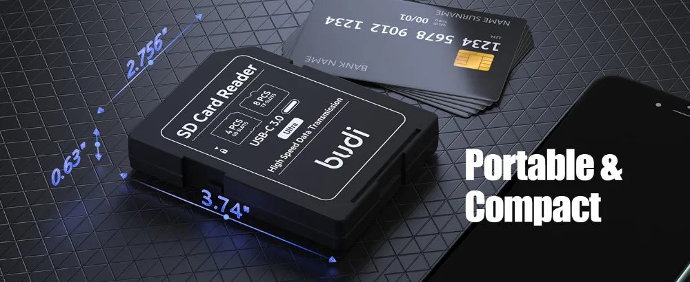 Estuche de Almacenamiento para Tarjetas de Memoria BUDI SD TF con Lector de 12 Ranuras, USB Tipo-C, Transmisión de Datos de Alta Velocidad para Fotografía Digital