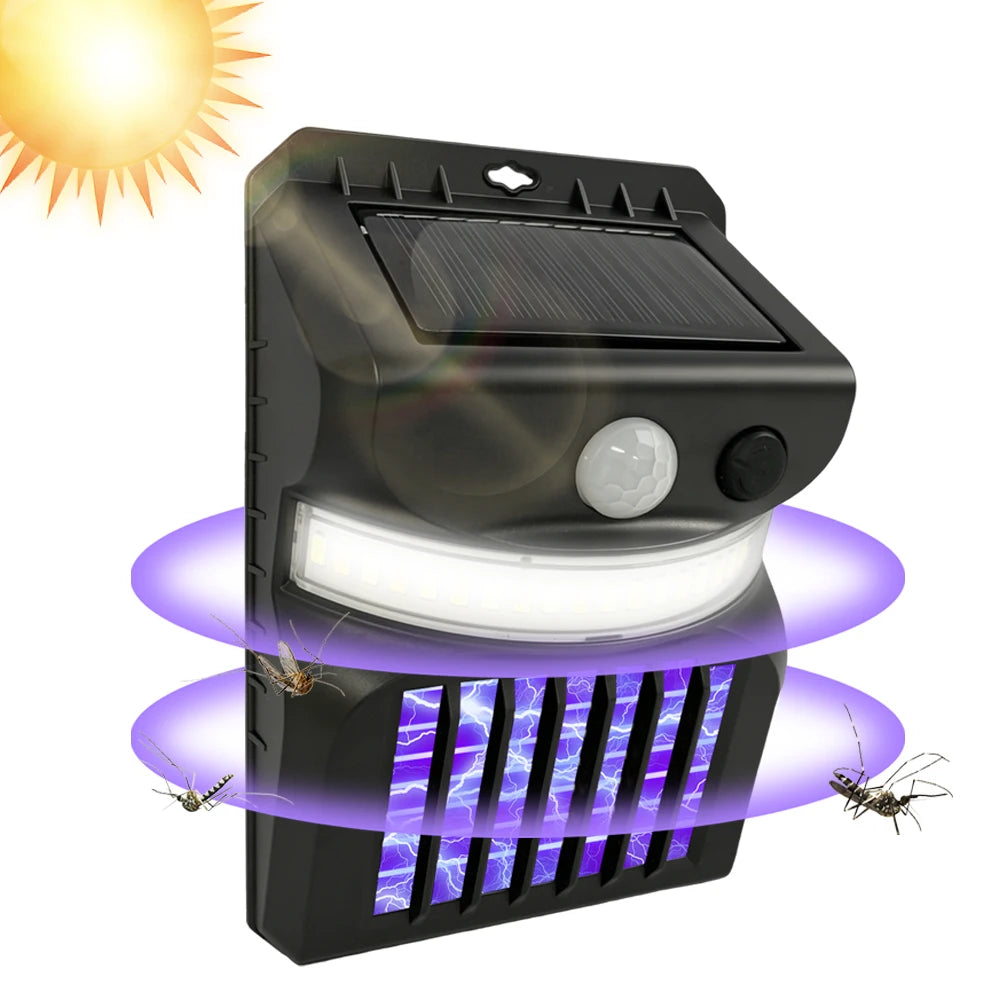Lámpara solar para exteriores y lámpara antimosquitos con función de control de mosquitos, sensor infrarrojo, luz de carretera impermeable para jardín