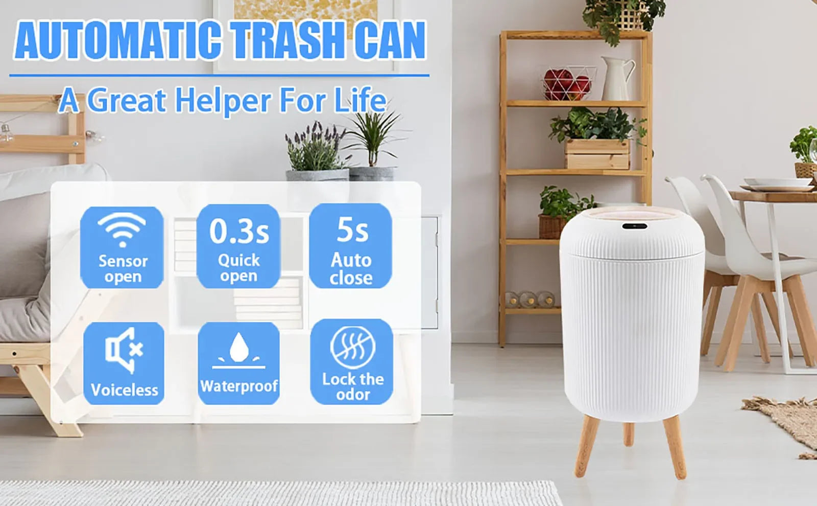 Cubo de Basura con Sensor de Movimiento de 10L, Automático con Tapa, Cubo de Basura Inteligente de Plástico Pequeño para Dormitorio, Baño, Cocina, Oficina