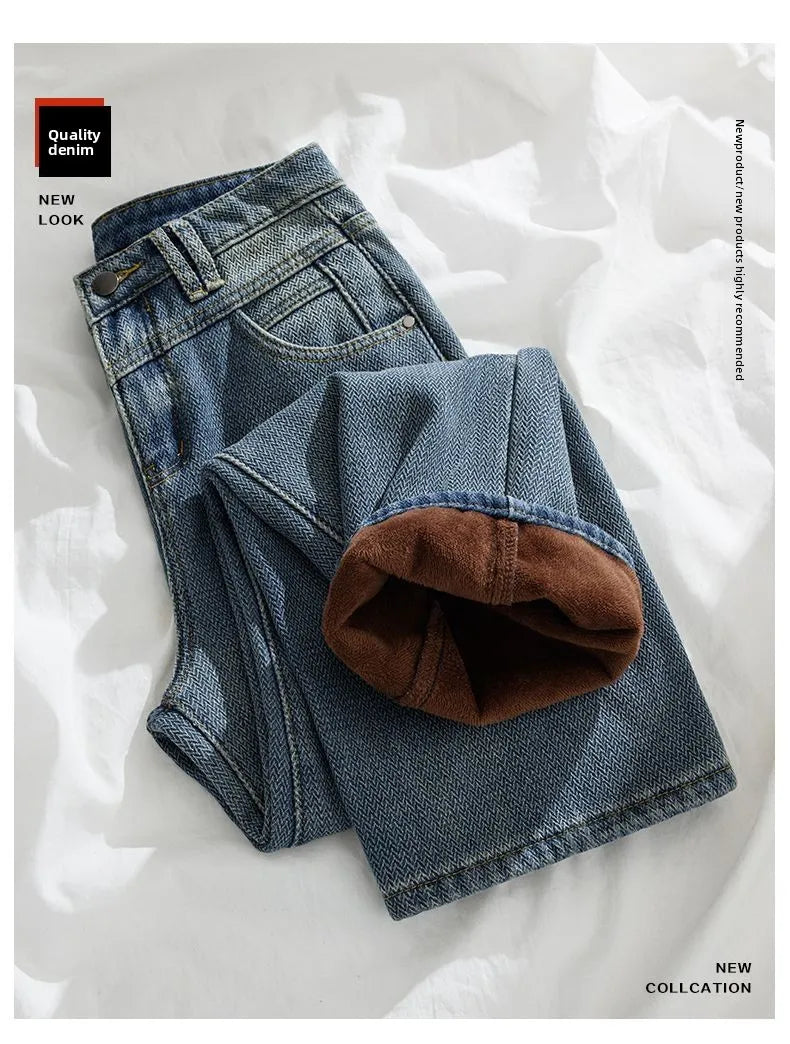 Pantalones Vaqueros de Lana de Pierna Ancha para Mujer