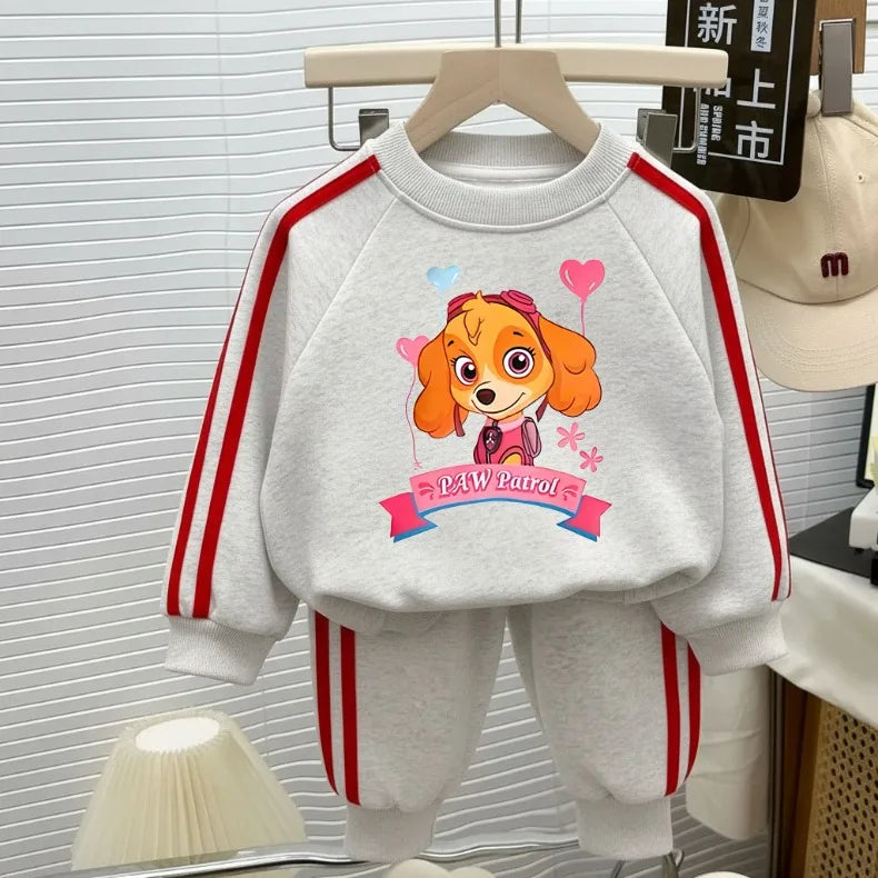 2026 primavera nuevo estilo PAW Patrol impreso conjuntos de ropa Casual para niños sudaderas con capucha con cuello redondo y pantalón largo chándal de dos piezas