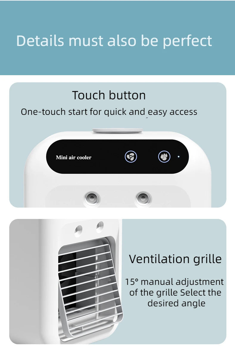Ventilador humidificador de escritorio USB, tanque de agua, Mini enfriador de aire, dispositivo de refrigeración portátil, batería de litio de 1800mAh, ventilador de operación de bajo voltaje