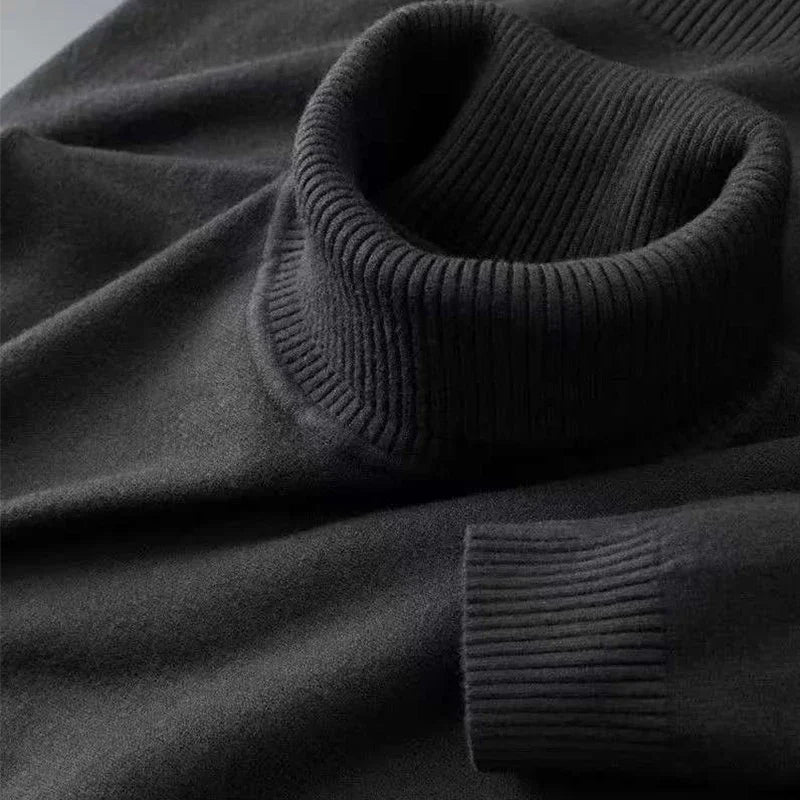 2025 nuevos suéteres de punto para hombre, jerseys transpirables de cuello alto de Color sólido, ropa de calle básica cálida para exteriores, Tops de negocios de otoño