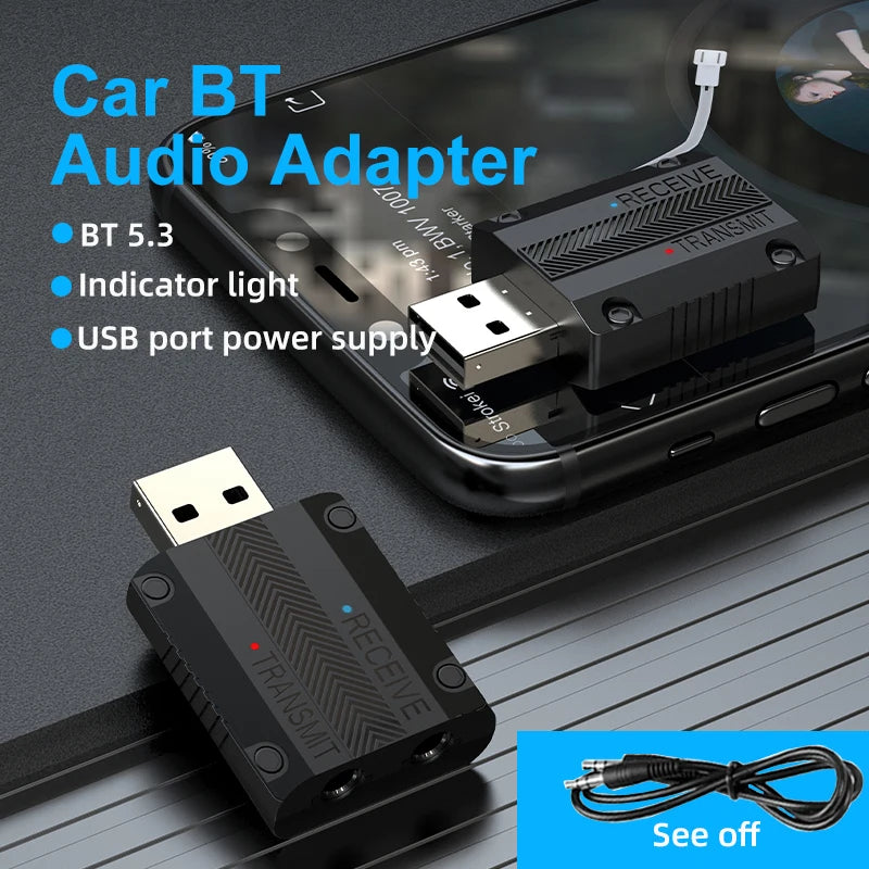 Kit Bluetooth 5.3 para Auto DYBO W15, Transmisor Receptor 2 en 1, Aux 3,5mm