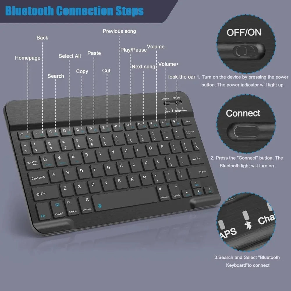 Teclado Bluetooth para iPad de 10.ª Generación, iPad Pro 13, 12, 11, 10, 9, 8, 7 Pulgadas, iPad Air 13, iPad de 11.ª Generación, iPad Mini, Tablets Samsung y Xiaomi