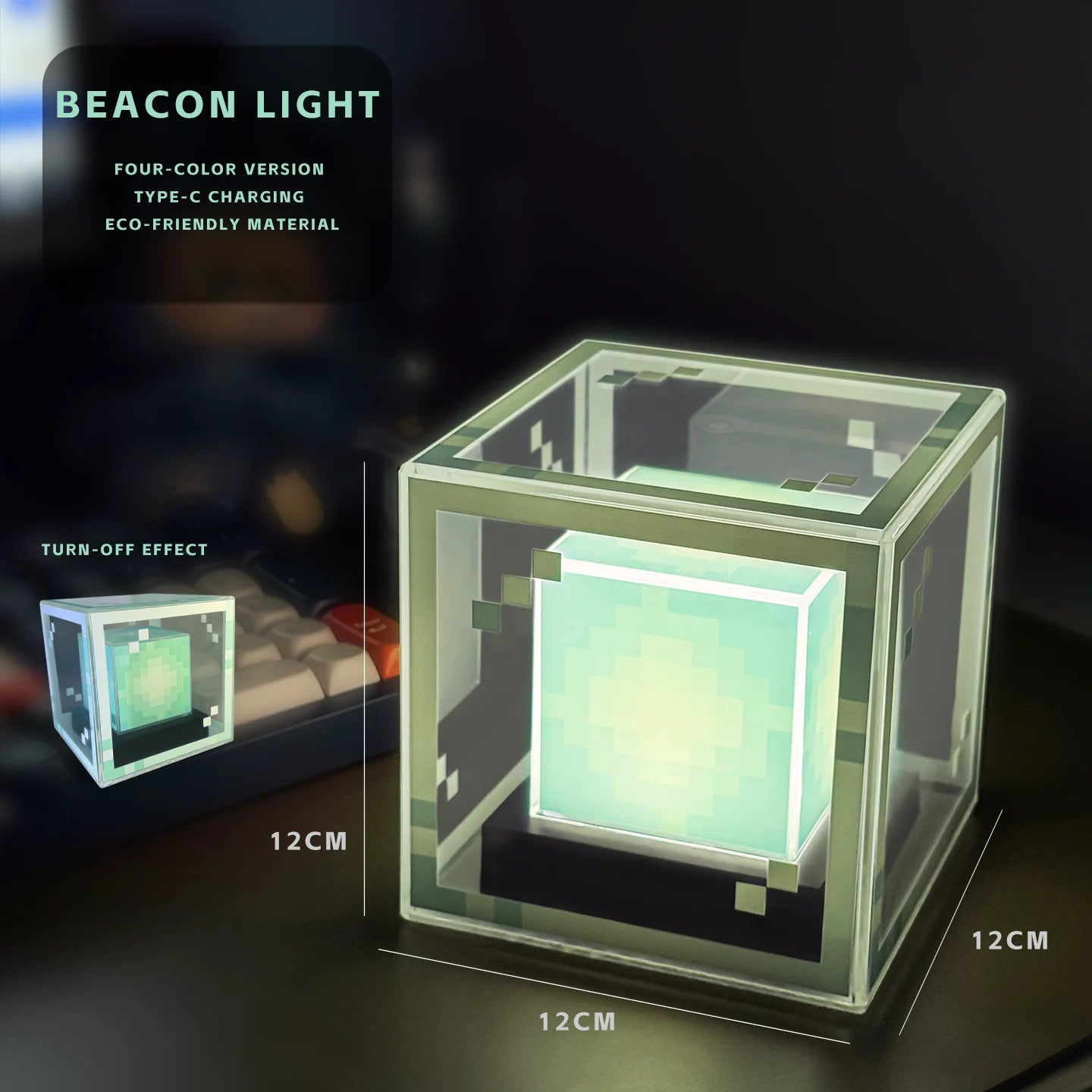Lámpara de baliza estilo píxel, luz nocturna de escritorio, atmósfera de ordenador brillante, adorno de juego, regalo, iluminación decorativa recargable