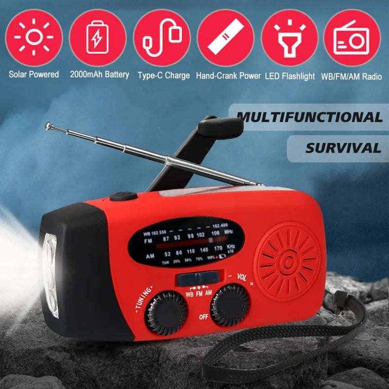 Radio Multifuncional Solar con Linterna LED de Emergencia