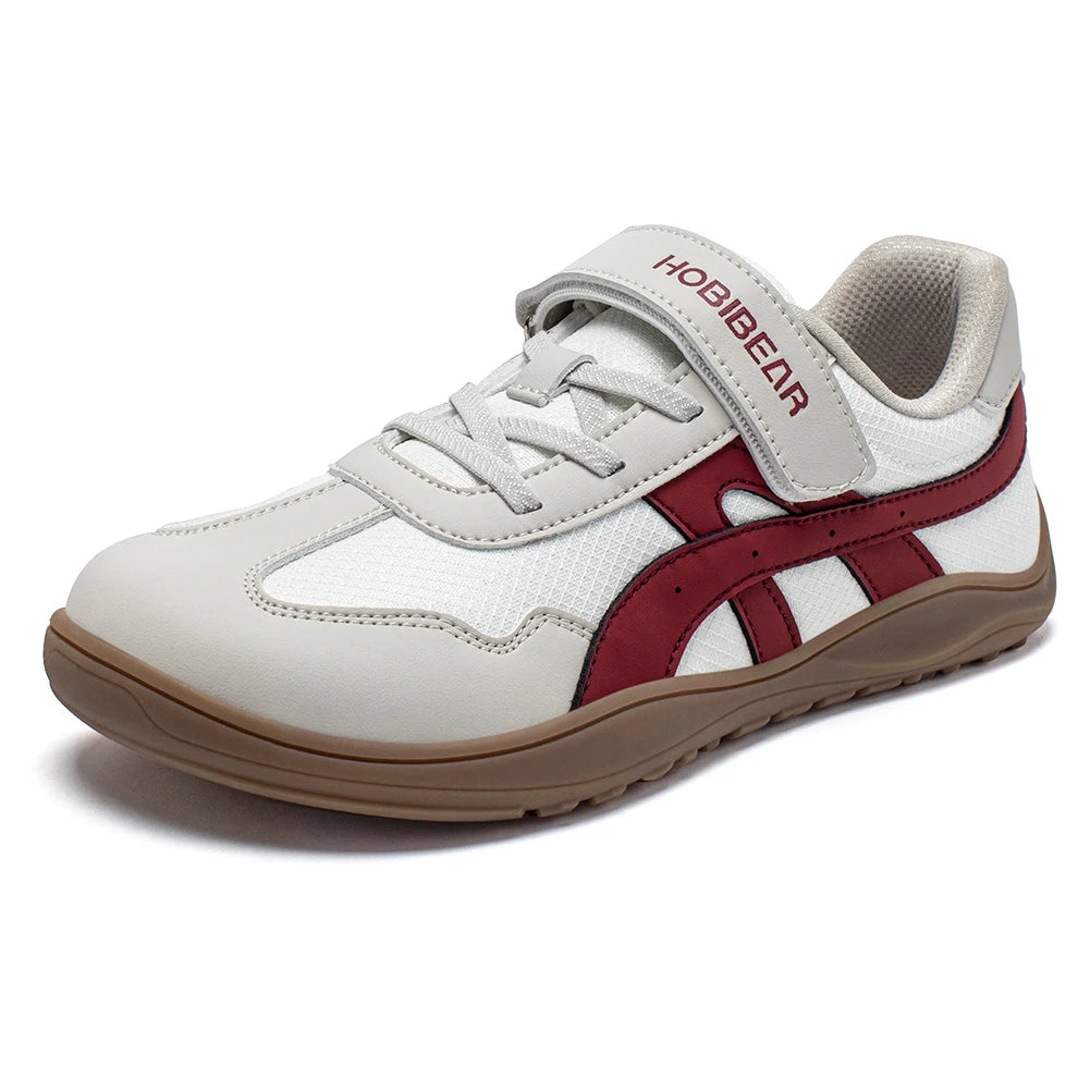 HOBIBEAR zapatos de punta ancha para niños y niñas, zapatillas de deporte descalzas con gancho y malla de cuero Artificial, zapatos transpirables para niños grandes