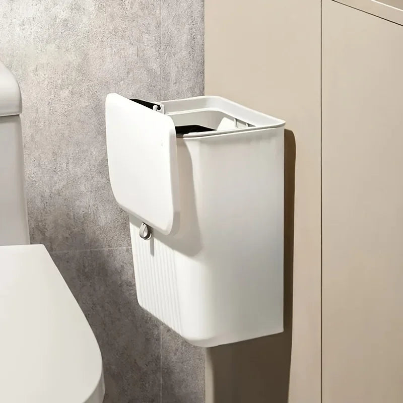 Cubo de basura para cocina con tapa, para colgar en la puerta del armario, almacenamiento creativo para el baño, cesta para papel higiénico, papelera