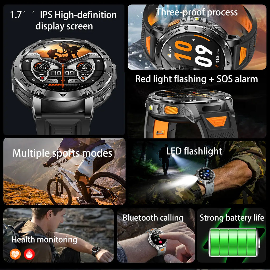 Reloj Inteligente Militar 1400mAh 10ATM SOS