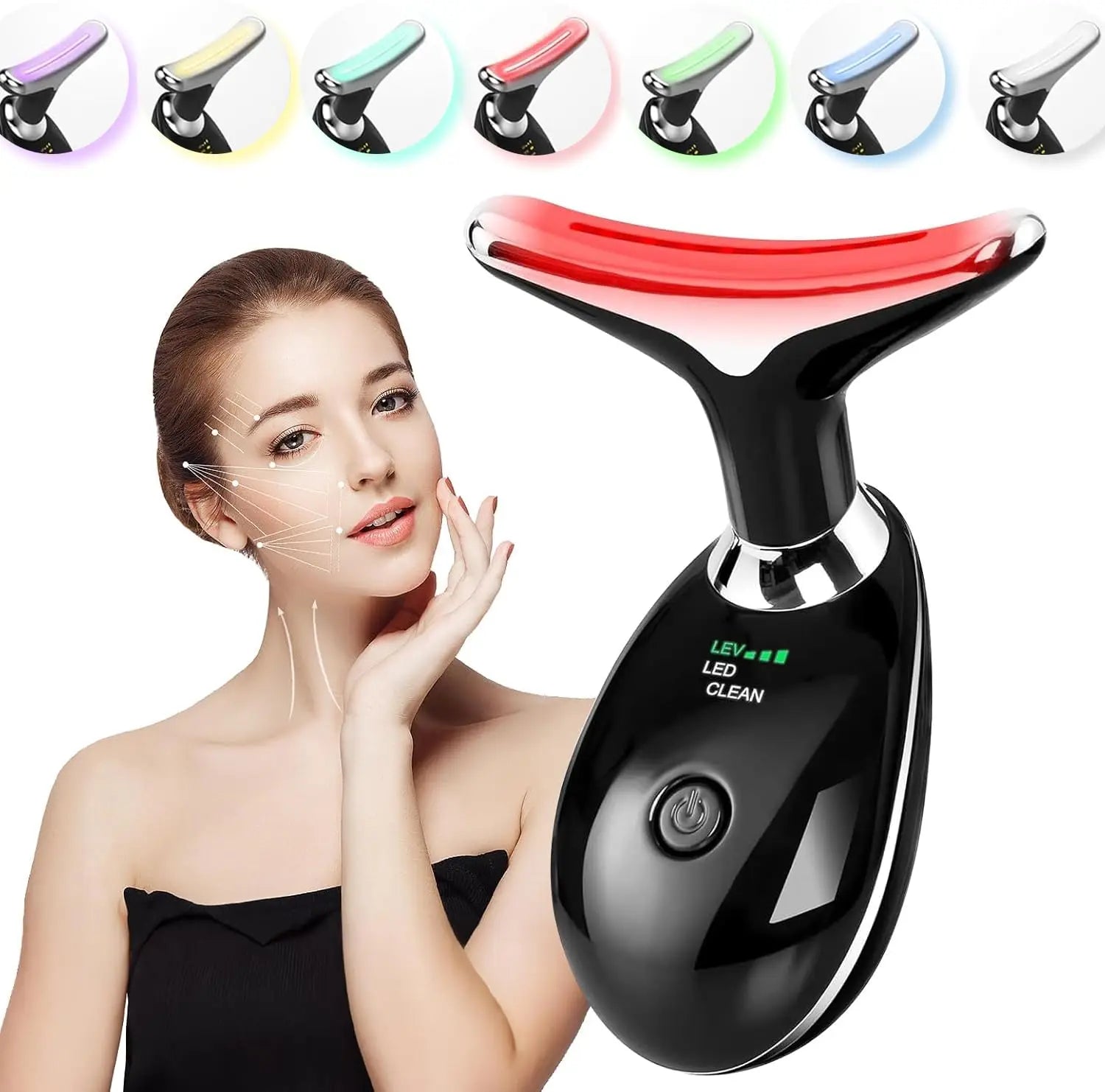 Masajeador Facial antiarrugas de 7 colores, dispositivo de belleza para el cuello y la cara, dispositivo de Estiramiento Facial para apretar la piel, herramienta para el cuidado de la piel de doble barbilla