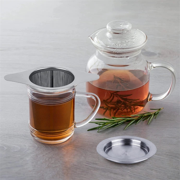 LMETJMA-colador de malla para infusor de té de acero inoxidable, con asas dobles, de gran capacidad, para empare el té de hojas sueltas, JT209
