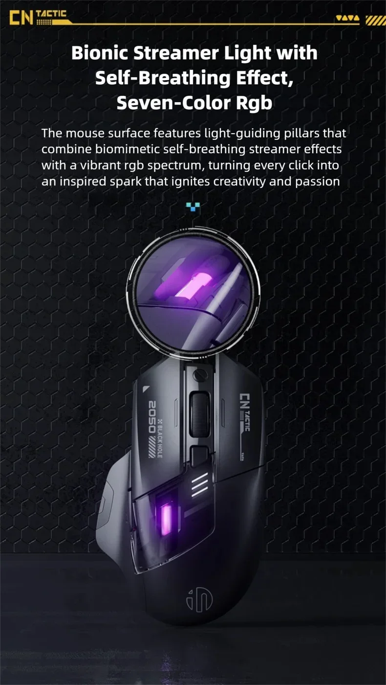 Ratón inalámbrico para juegos Inphic A9 Explorer V2 con indicador de nivel de batería de 500mA, ergonómico, Bluetooth, para oficina, PC y portátil.