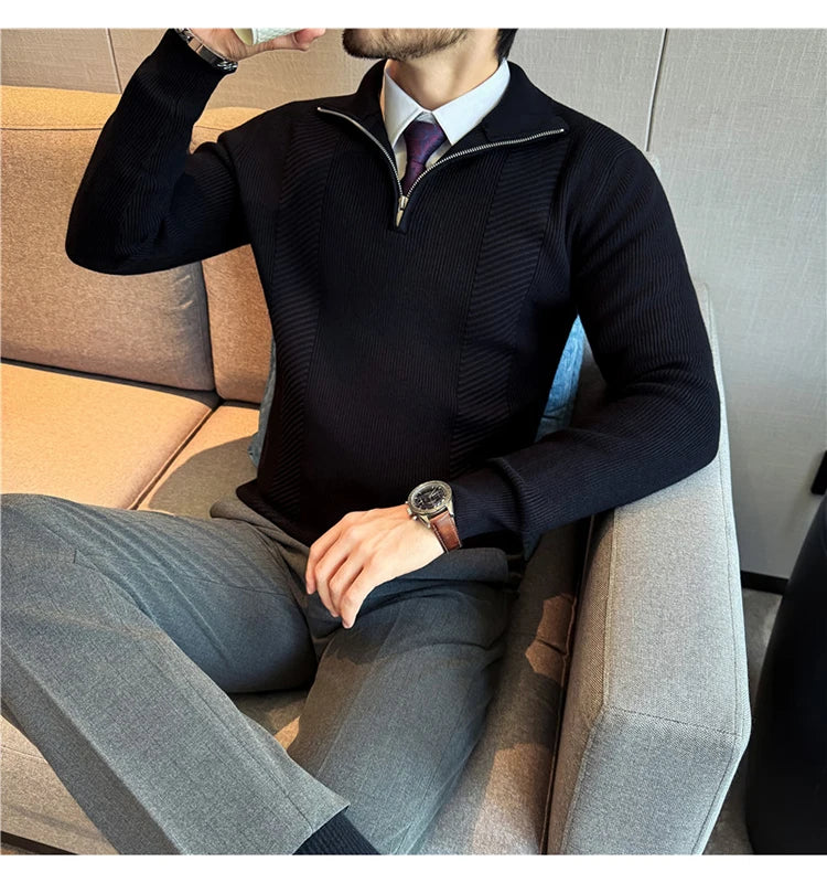 Suéter de Punto con Media Cremallera para Hombre - Cuello Semialto