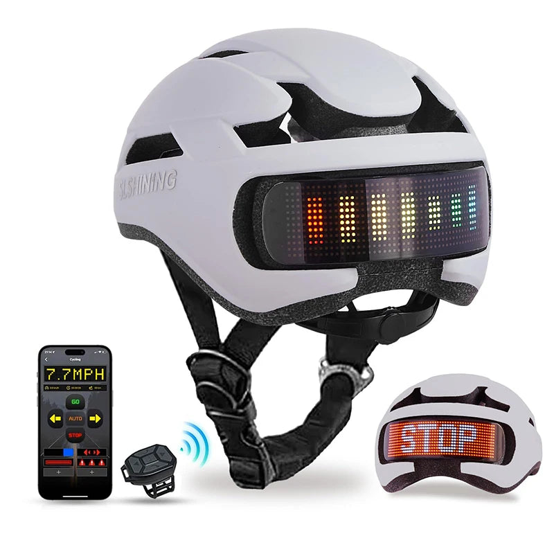 SLSHINING-casco de bicicleta LED con pantalla LED, luz trasera, Control inteligente por aplicación, cascos de ciclismo de montaña y carretera