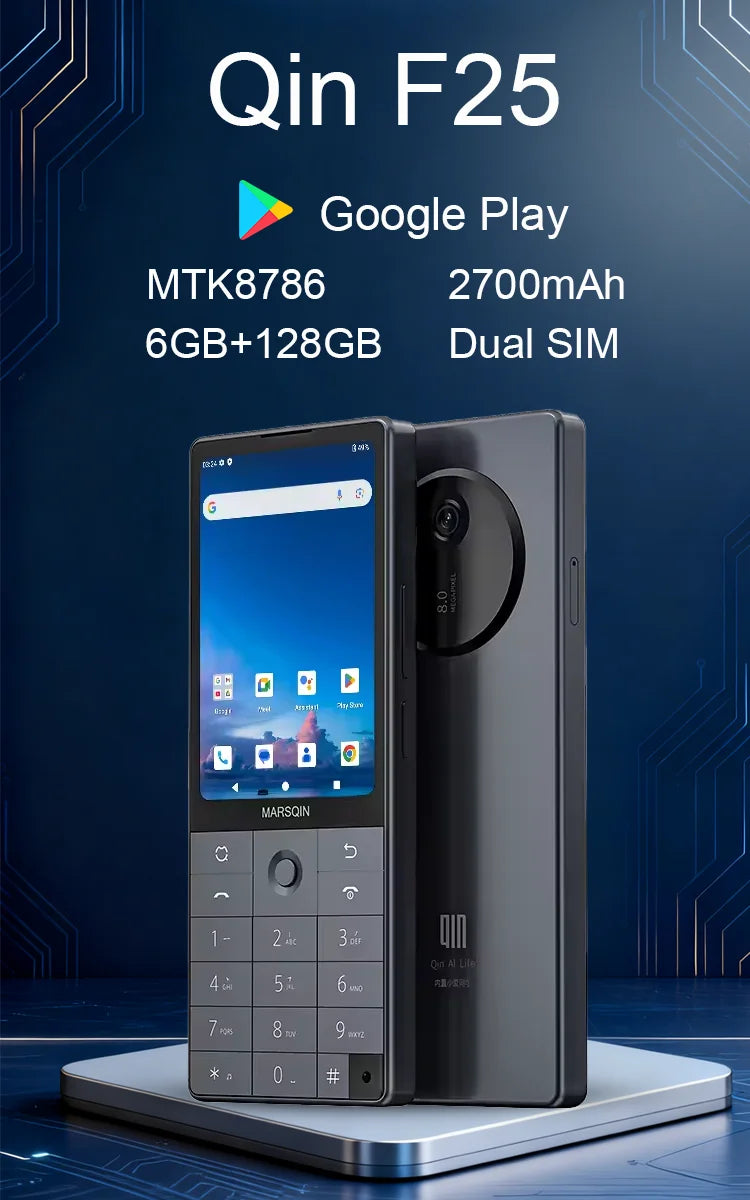 Nuevo teléfono inteligente Qin F25, Google Play, Android 14, tarjetas SIM duales, 6GB + 128GB, 2700mAh, WIFI Bluetooth, pantalla táctil de 3,54 pulgadas, MTK8786