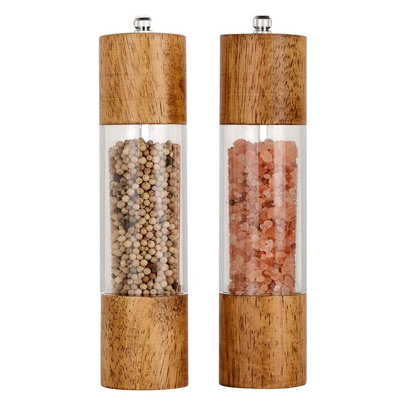 LMETJMA Juego de molinillo de sal y pimienta acrílico premium Molinos de sal y pimienta manuales Agitadores de madera con núcleo de cerámica ajustable 137