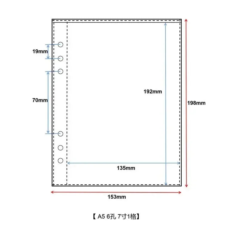 10 Hojas A5 Transparentes de PP con 6 Agujeros para Archivador, Bolsas de Almacenamiento de Fotos, Tarjetas y Datos, Páginas Interiores para Libros