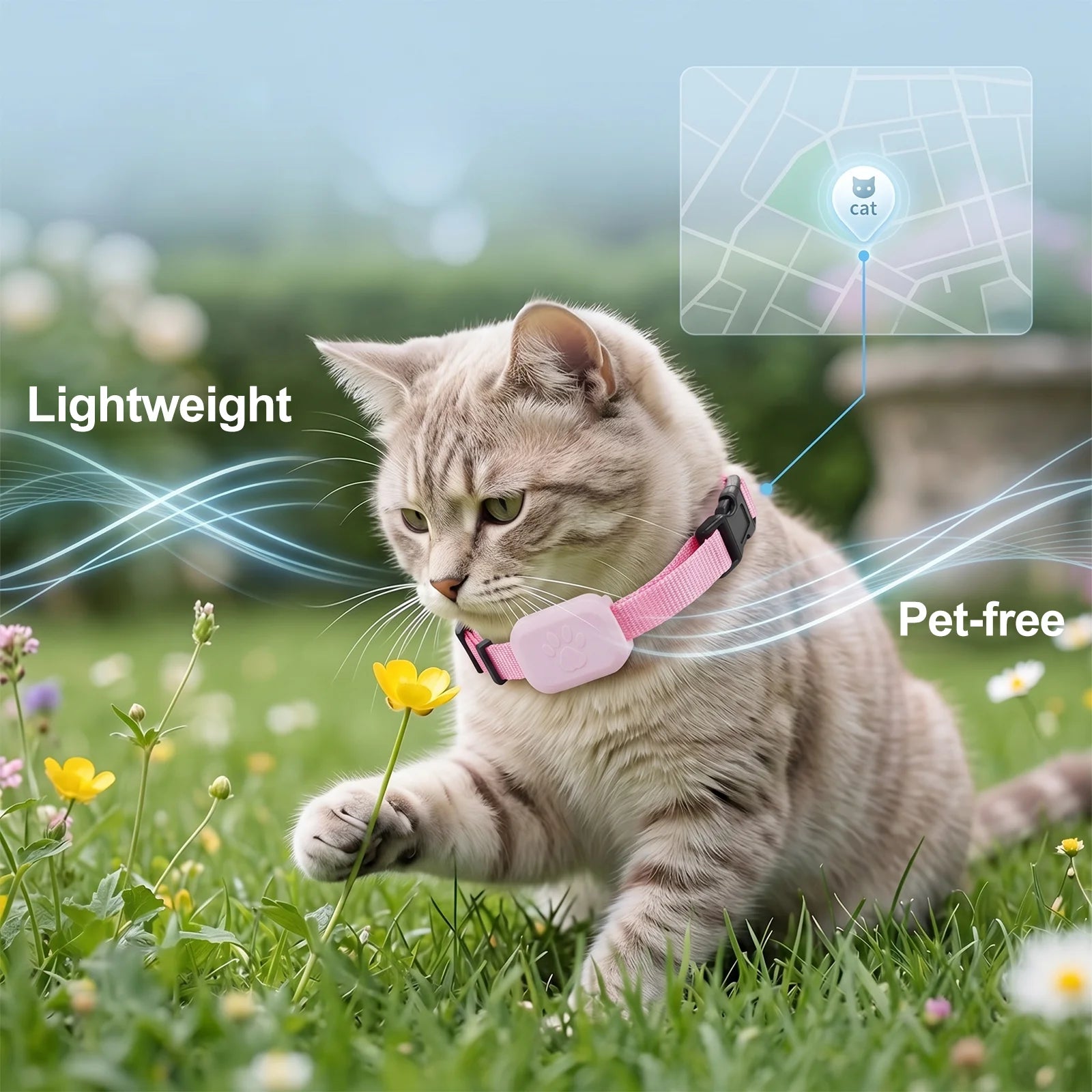 Rastreador GPS para Mascotas a Distancia, Resistente al Agua, Seguimiento en Tiempo Real, Alerta de Movimiento, Collar Antipérdida para Perros y Gatos, Localizador Global para la Aplicación Apple Find