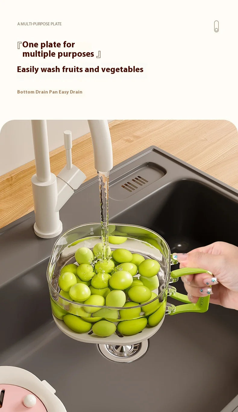 Cesta de drenaje grande, bonita cesta de frutas, filtro de agua telescópico, cesta de verduras para lavado de deshidratación gruesa 2 en 1 con tapa