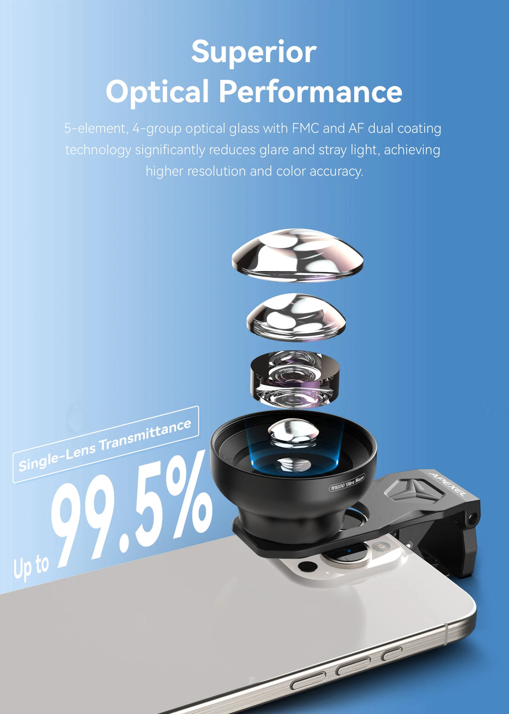 Lente Macro Ultra HD APEXEL 100mm con Luz LED y Filtros para Smartphones