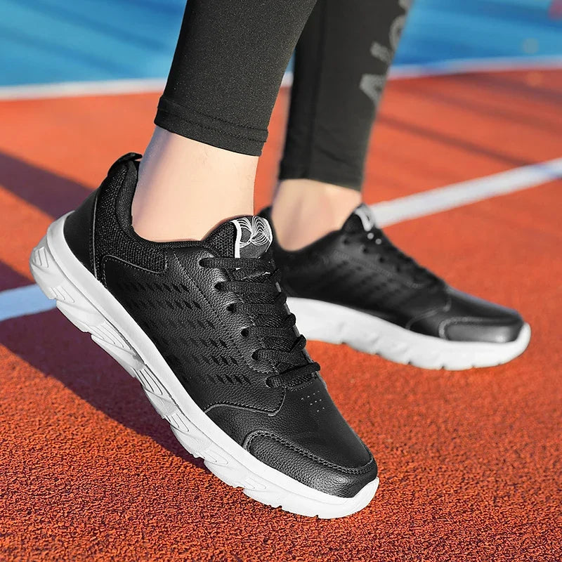 YRZL zapatos deportivos de cuero Artificial negro para hombres, zapatos casuales de alta calidad, impermeables, antideslizantes, cómodos para exteriores