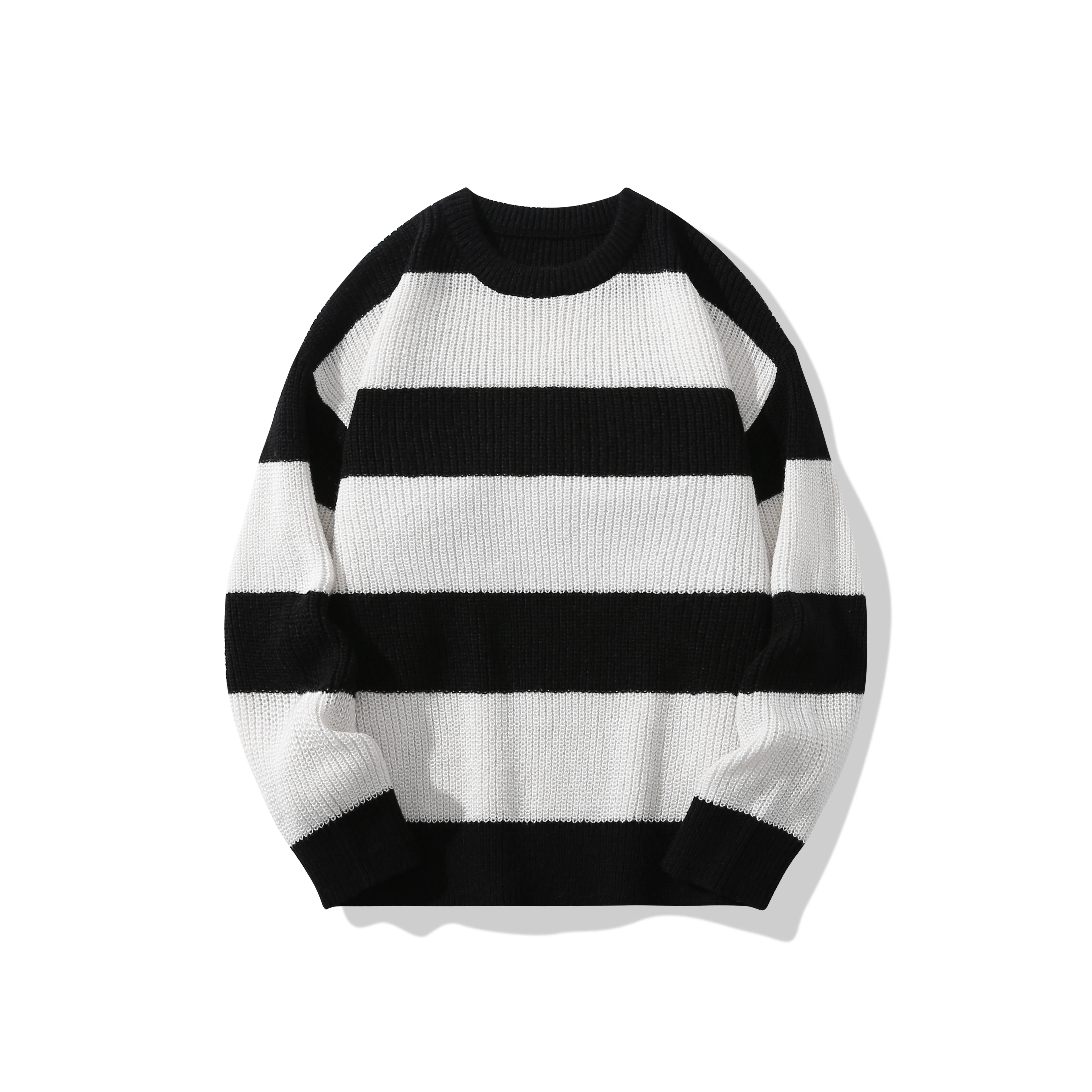 Nuevo Suéter de fondo suelto, jersey informal versátil a rayas, suéter de cuello redondo para hombre