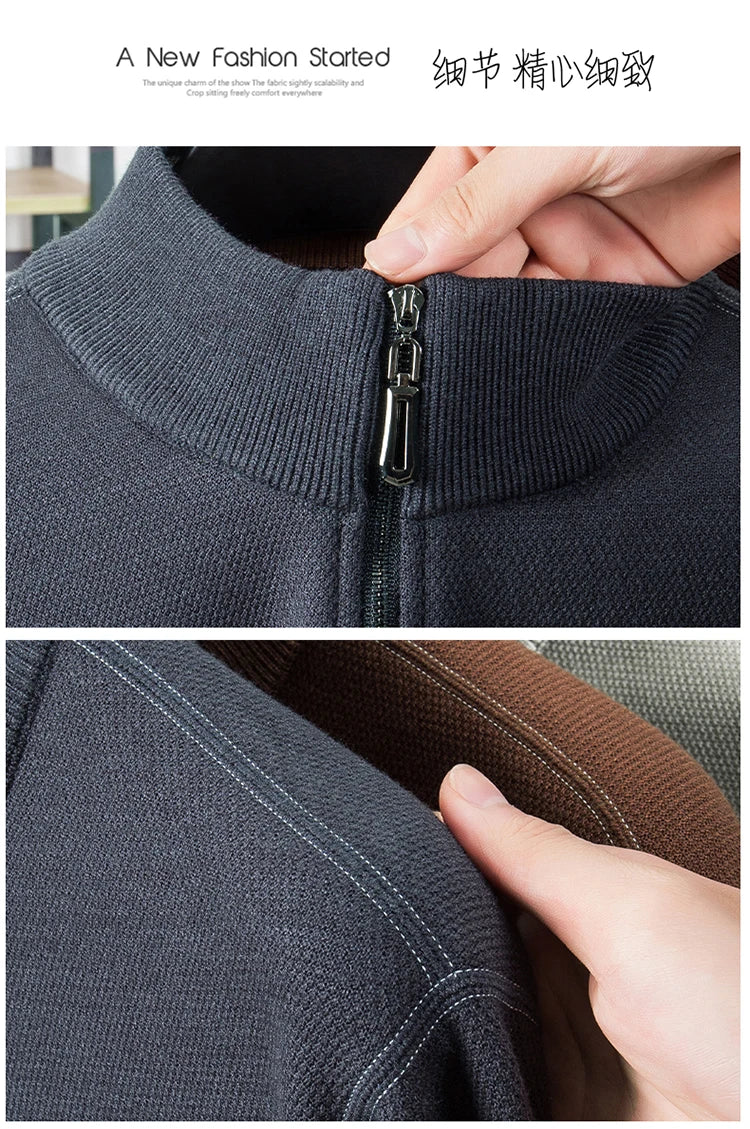 Suéter grueso de terciopelo de alta calidad, jersey con media cremallera para hombre, nueva camiseta cálida holgada informal, prendas de punto