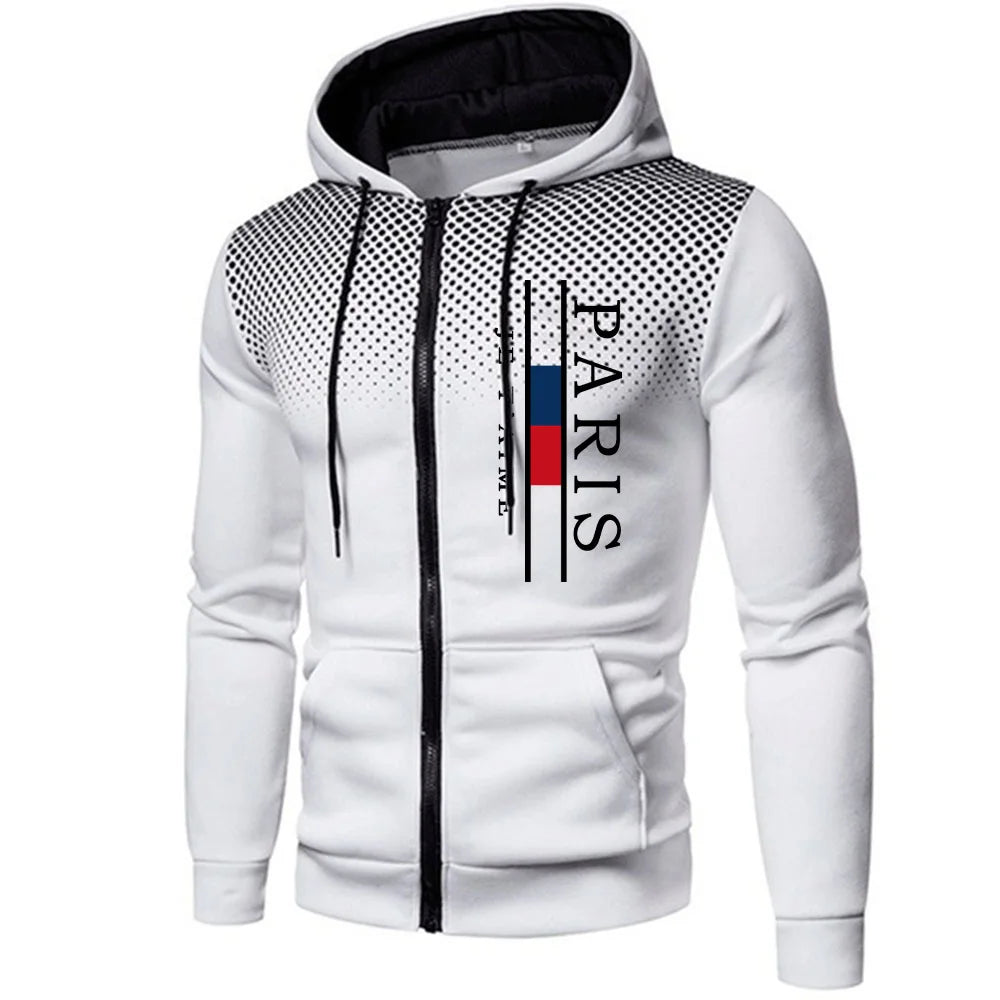 Campera con Estampado de París para Hombre – Abrigo con Capucha y Cremallera