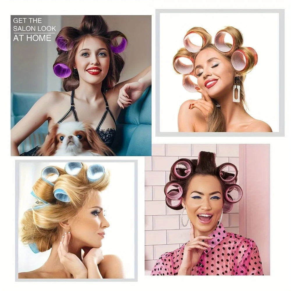 Set de 31 Piezas de Rizadores de Cabello sin Calor con 18 Rodillos Autoadherentes, 12 Pinzas y Gorro de Satén para Ondas Naturales Durante la Noche