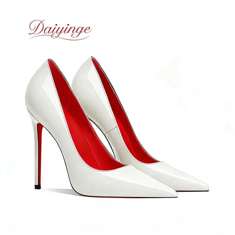 Zapatos de Tacon de Aguja con Suela Roja para Mujer, Punta Fina