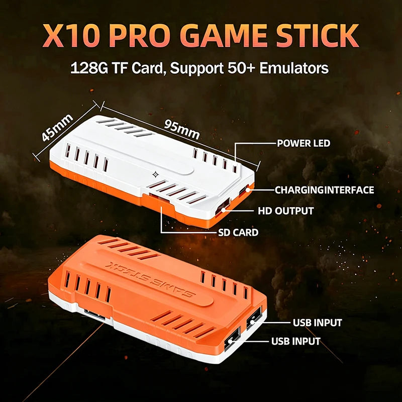 Nuevo X10 PRO Game Stick con 128 GB y más de 50000 Juegos Retro, Consola de Juegos Portátil para TV con Controles Inalámbricos, Salida de Video HD, Regalo