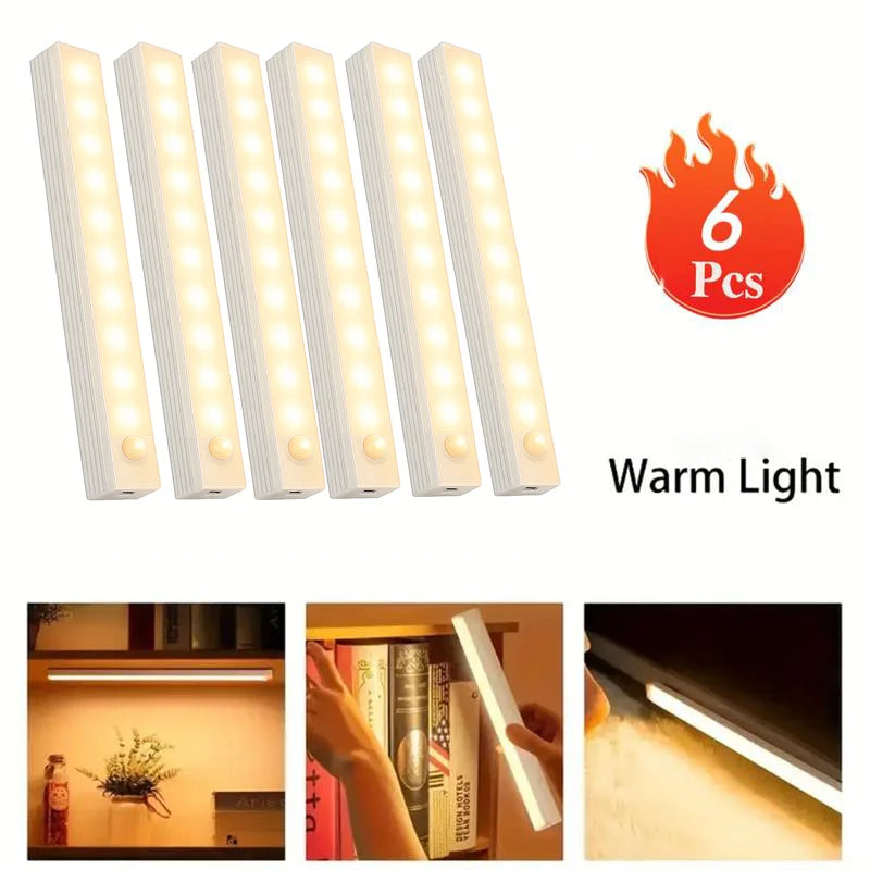 Luz de gabinete con sensor de movimiento LED recargable inalámbrica de 6 piezas - Ideal para armario, cocina, armario, escaleras - Noche con pilas