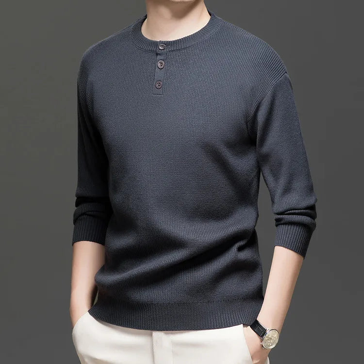 Suéter de punto Henley de peso pesado de 500 g para hombre - Beige (caqui/negro/gris/verde) Otoño Invierno esencial    Toque suave