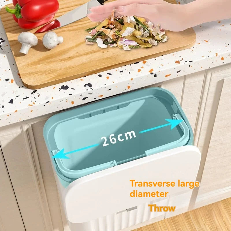 Cubo de basura de clasificación de cocina montado en la pared con tapa, tapa deslizante colgante creativa de gran capacidad sin rastro para el hogar