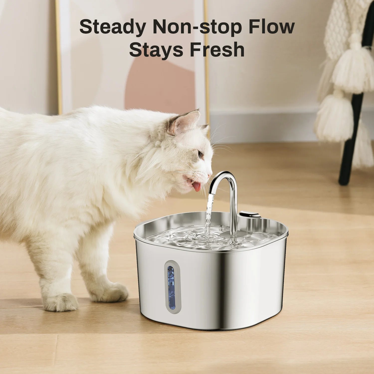 ZYFeeder-fuente de agua automático de 2,2 L, alimentador de agua para mascotas de acero inoxidable, tazón de bebida para gatos/perros, dispensador de agua silencioso con ventana