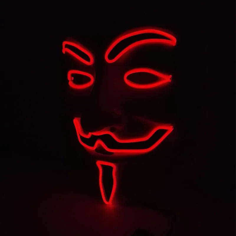 Máscara LED de Vendetta para Halloween, Discoteca, Carnaval, Fiesta, Decoración, Cosplay, Máscara Brillante de Guy Fawkes