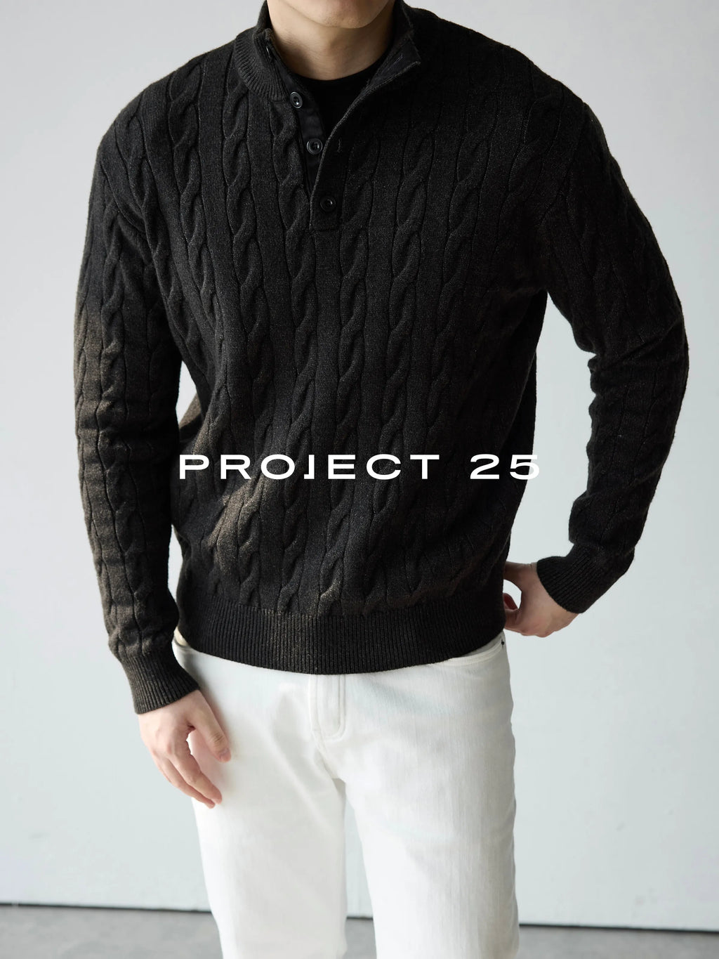 Suéter de Punto Trenzado con Cuello Alto y 4 Botones PROJECT 25 American Heritage para Hombre – Suéter Casual de Negocios de Lana Premium