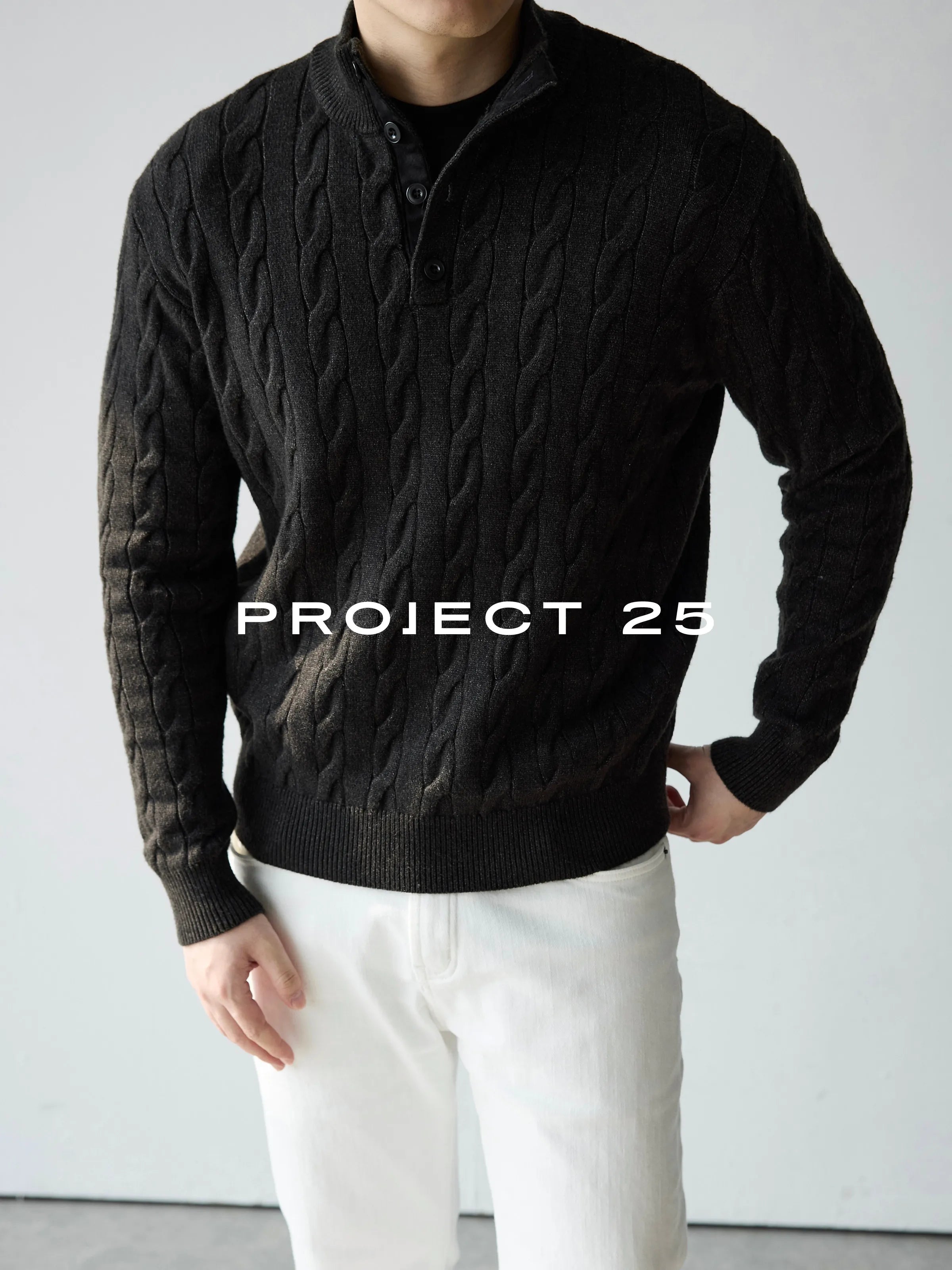 Suéter de Punto Trenzado con Cuello Alto y 4 Botones PROJECT 25 American Heritage para Hombre – Suéter Casual de Negocios de Lana Premium
