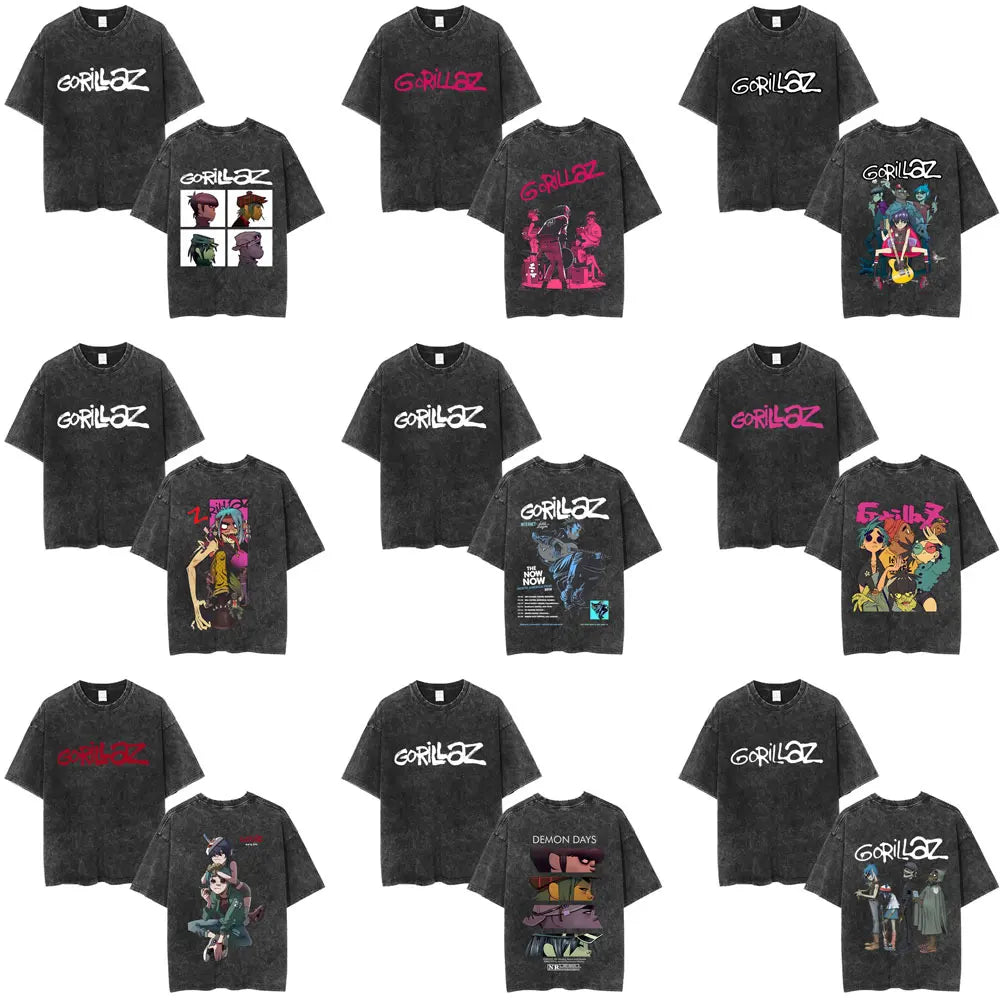 Camiseta Vintage Gorillaz, Punk Hip Hop Oversize, Unisex