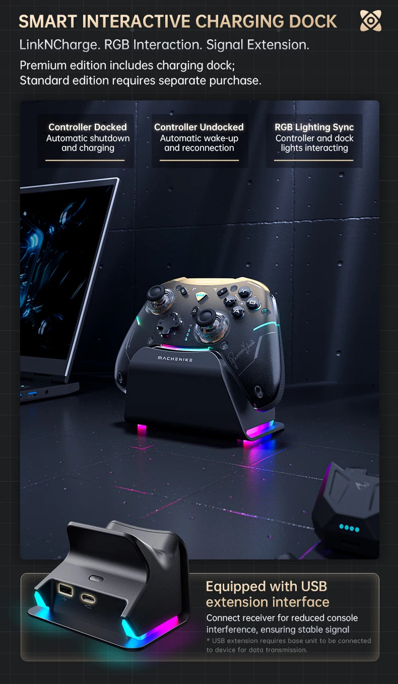 Control de Juego Inalámbrico Machenike G5Pro V2 para PC/NS/Móvil, Joystick Intercambiable en Caliente, Tasa de Sondeo de 1000 Hz con Base de Carga RGB