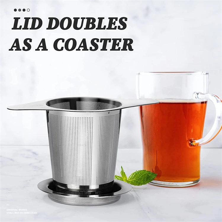 LMETJMA-colador de malla para infusor de té de acero inoxidable, con asas dobles, de gran capacidad, para empare el té de hojas sueltas, JT209