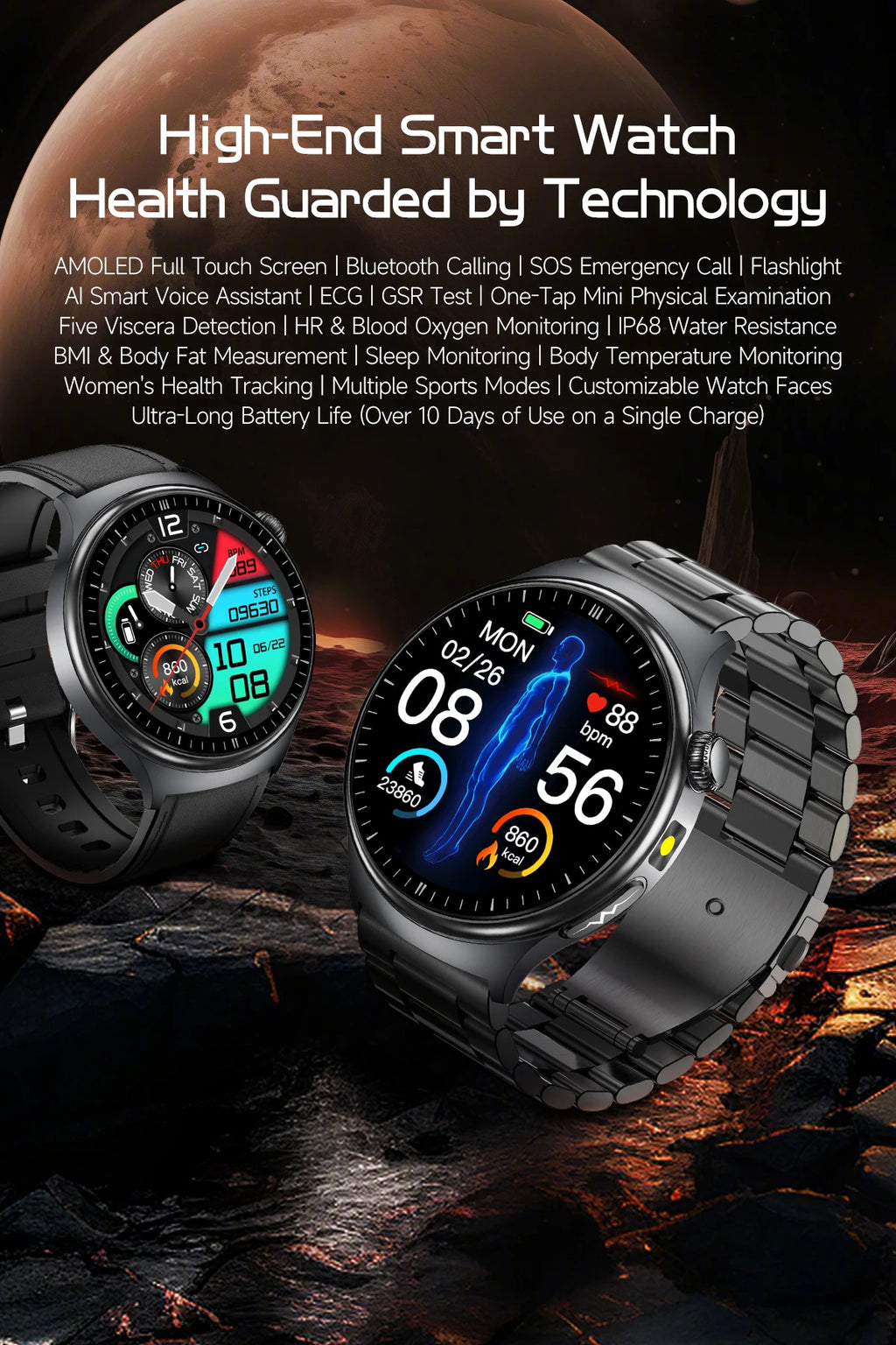 Reloj Inteligente con ECG, Grasa Corporal y Presión Arterial AMOLED