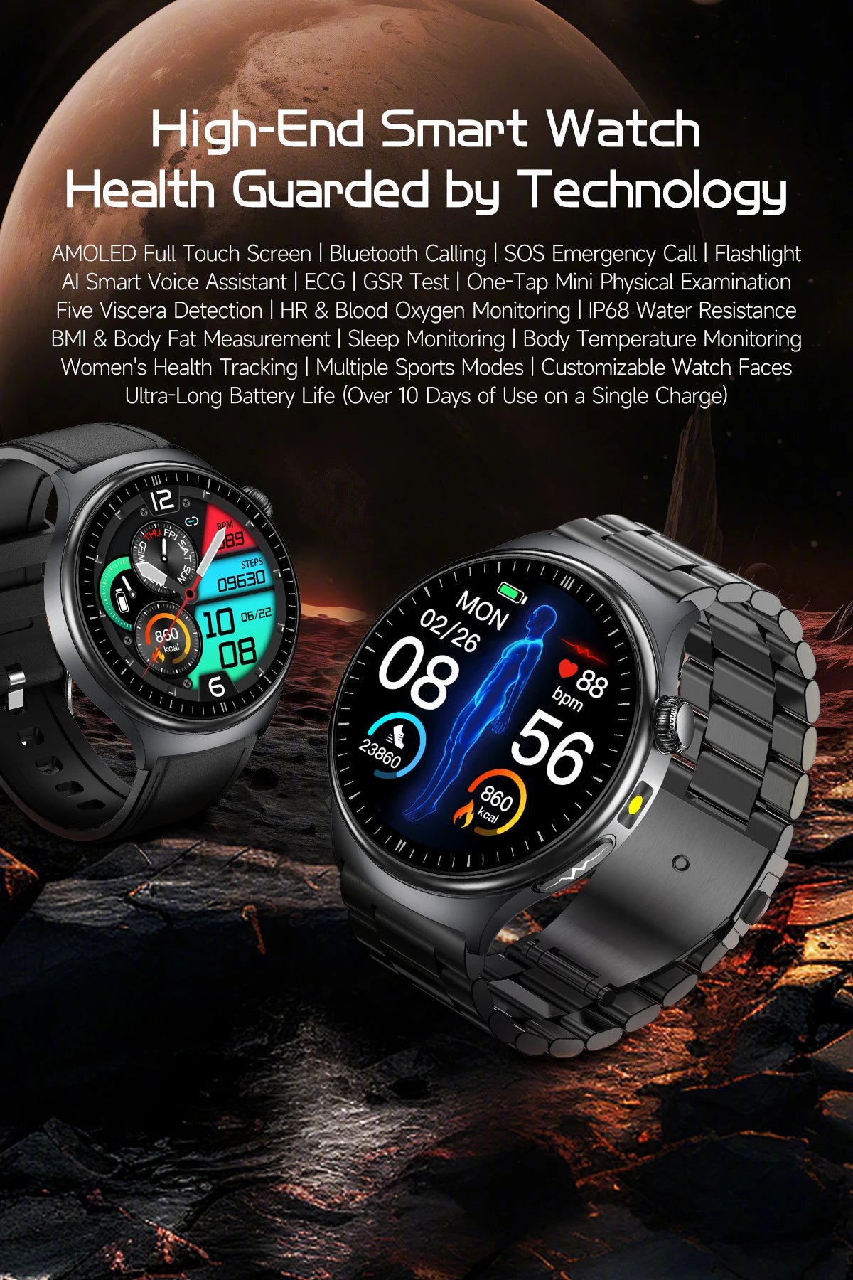 Reloj Inteligente con ECG, Grasa Corporal y Presión Arterial AMOLED