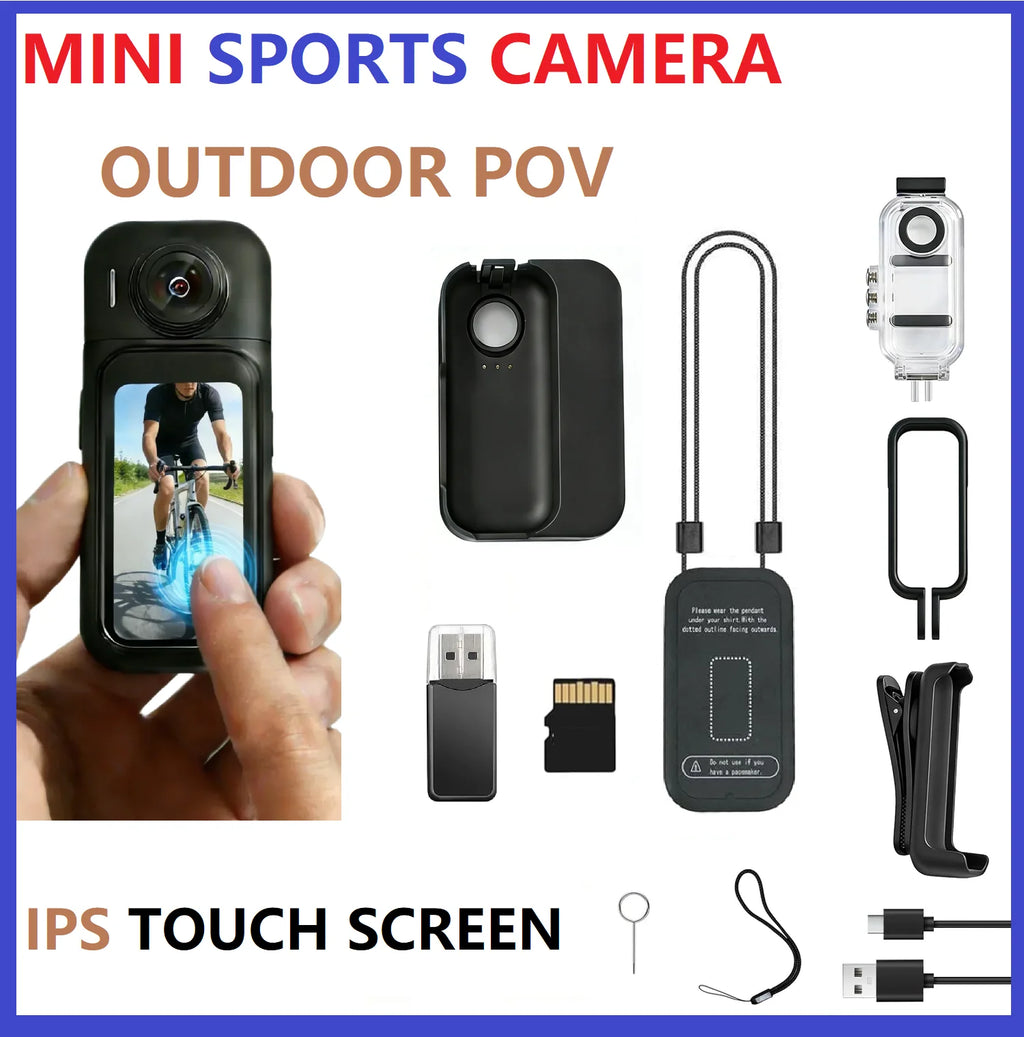 Mini cámara de acción POV FHD con WiFi, pantalla táctil IPS y resistencia al agua 40m