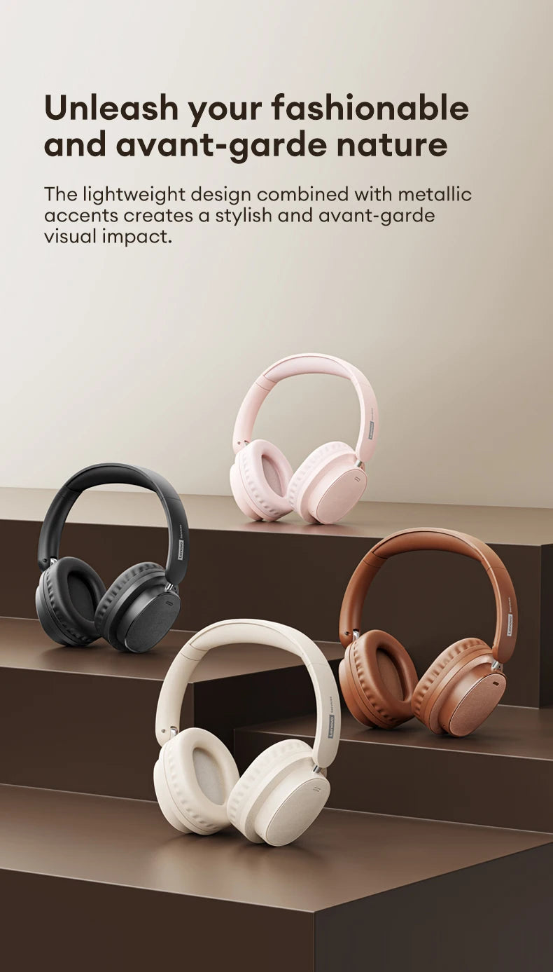 Auriculares Retro TH30 Pro Lenovo para Juegos, Inalámbricos, Bluetooth 6.0, Sobre la Oreja, Plegables, Deportivos, de Cuero, Regalos LS105